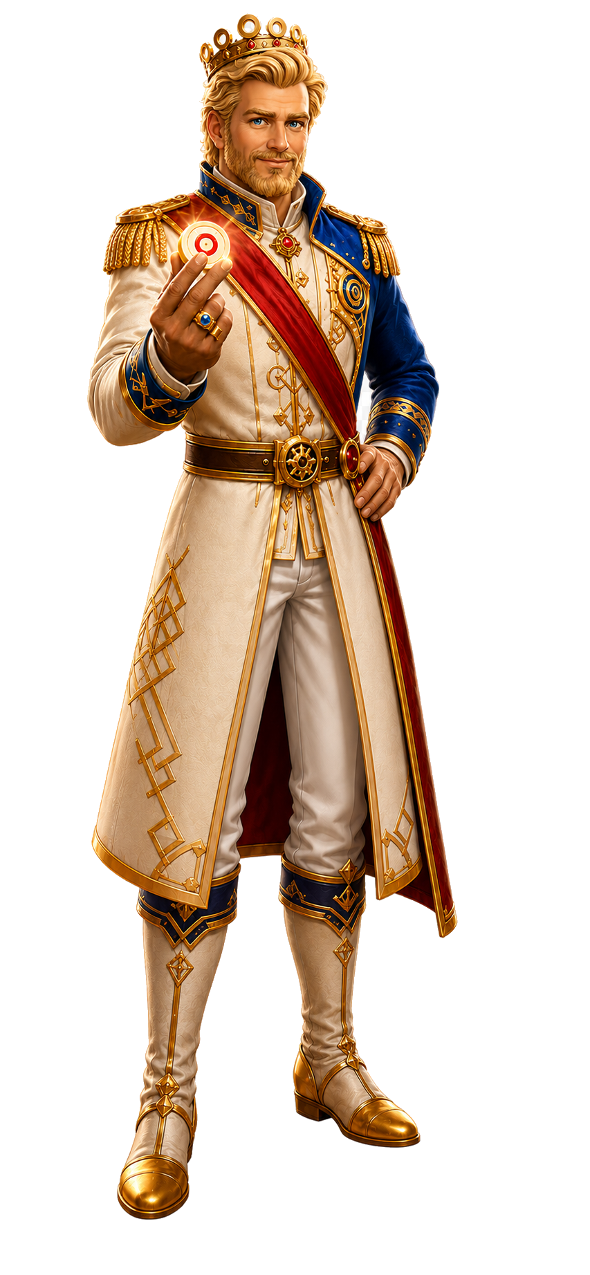King Cedric Vale holding an ivory carrom striker