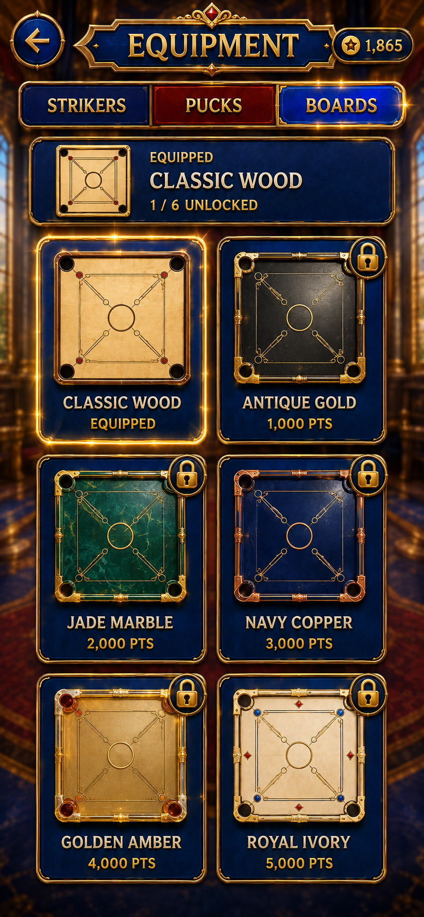 Board equipment selection